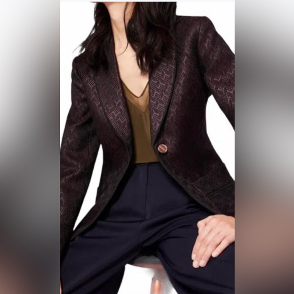 Ted Baker Helgaa Jacquard Piping Suit Jacket Blazer Grape EU size3 pit to pit 19